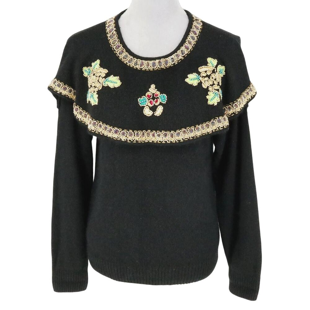 Marnie West Sweater Womens Small Silk Blend Beads Sequins Pullover Ugly Vintage